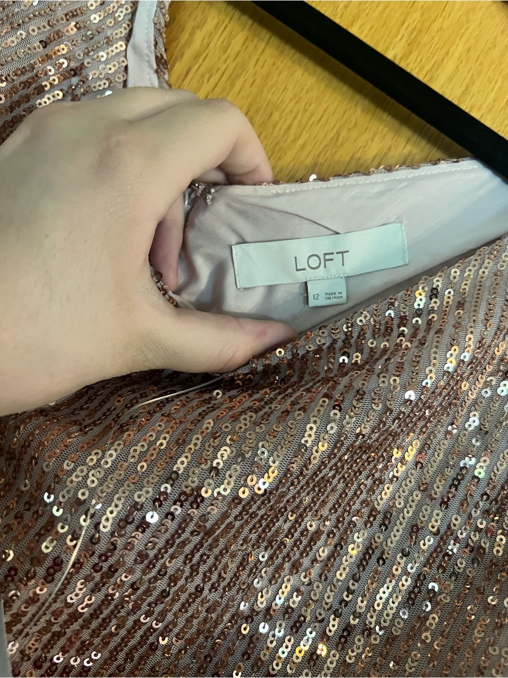 LOFT Sequin Dress in Rose Gold - Picture 2 of 4
